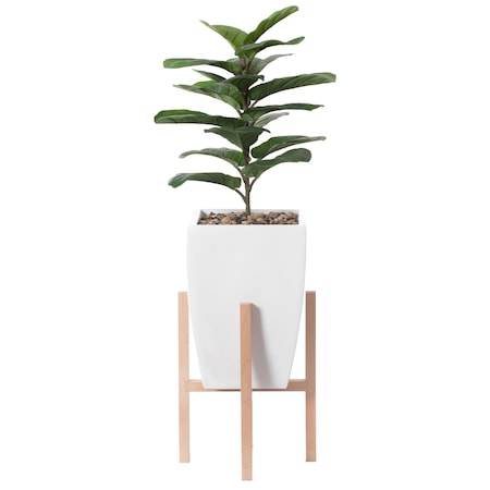 White Indoor Decorative Square Planter With Wooden Stand